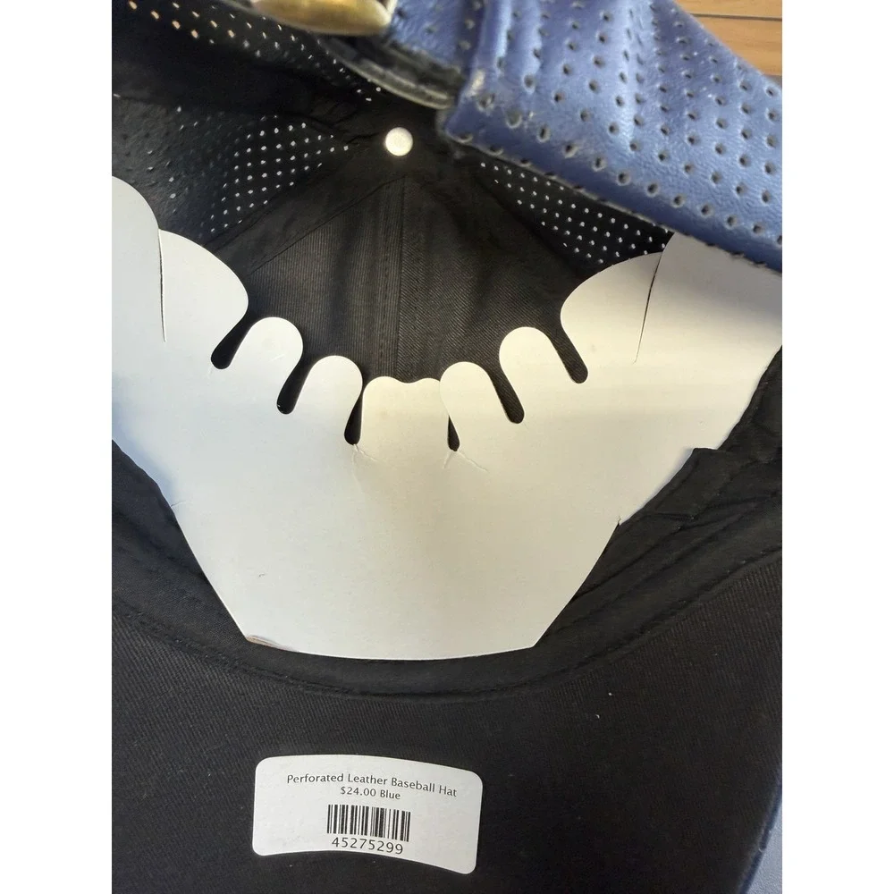 D & Y Navy Faux Leather Perforated Baseball Adjustable Hat NWT